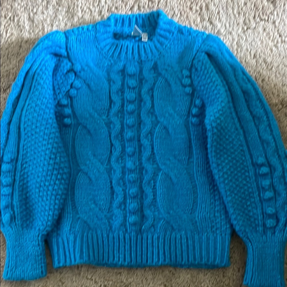 Y.A.S. Blue Cable Knit Sweater size L soft never worn too warm for me